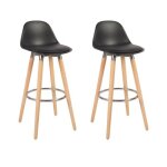 Lot de 2 tabourets de bar noir pieds bois de h�tre 395 x 44 x 91 cm