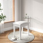 Tabouret de coiffeuse blanc moderne rembourr� sans dossier cuir pu doux pieds en bois massif pouf ottoman ...