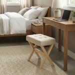 Tabouret de coiffeuse rembourr� pied en bois pour chambre dressing entr�e 32 x 42 x 46 cm beige et naturel ...