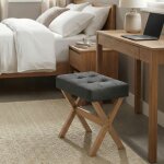 Tabouret de coiffeuse rembourr� pied en bois pour chambre dressing entr�e 32 x 42 x 46 cm gris et marron ...