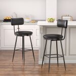 Tabourets hauts lot de 2 chaise bar haute avec pieds en m�tal chaise de cuisine rembourr� en pu noir ...