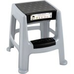 Tabouret marchepied / escabeau  2 marches - noir - gris - avec coffre de rangement