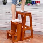 Tabouret - noyer - escabeau pliant - bois de sapin - 3 marchepieds - 90 kg de capacit