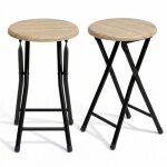 Tabouret pliant bois lot de 2 ? structure acier robuste et verrouillage s�curis� ? id�al pour la cuisine ...