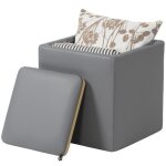 Tabouret pouf de rangement carr� 40x40 cm gris - coussin assise cube avec couvercle et repose - pieds ...