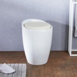 Tabouret daniel pouf rond coffre de rangement panier  linge sige avec assise rembourre blanc structure ...