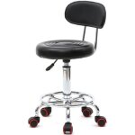 Tabouret  roulettes en noir pu avec pied en acier chrom dossier - pivotable  360 - rglable en hauteur ...