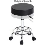 Tabouret � roulettes si�ge rembourr� pivotant hauteur r�glable noir