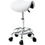 Tabouret � roulettes de travail hauteur r�glable pour similicuir et acier chrom� blanc