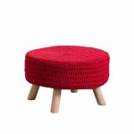 Tabouret - thinia home - baris - pouf rond rouge - assise en coton - structure en bois massif