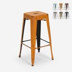 Tabouret industriel steel stale - jaune - vintage en m�tal pour bar et cuisine style tolix