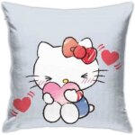 Taie doreiller carre en velours doux hello kitty - blanc - rayures - contemporain - design