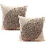 Housses de coussin - veines de feuille automne - 45x45 cm - marron - coton et lin