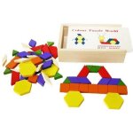 Tangram formes g�om�triques enfant bois - 60 pi�ces color�es - casse - t�te jouet educatif - montessori ...