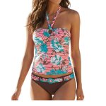 Tankini maillot de bain femme floral marron bonnets sans armature avec mousse