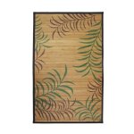Tapis salon en bambou imprim� feuilles exotiques beige 70x120