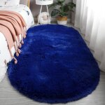 Tapis bleu fonc shaggy 80 x 160cm ovale moquette doux moelleux tapis salon chambre dcor intrieur
