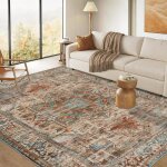 Tapis boho marron - suteo - 160x230 cm - poil ras - antidrapant - lavable en machine - polyester - tiss� ...