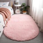 Tapis de chambre ovale 80 x 160cm synth�tique moelleux peluche rose