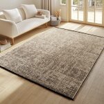 Tapis en chenille de coton beige lavable style boh�me kilim vintage poil court antid�rapant doux marbr� ...