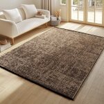 Tapis en chenille de coton marron lavable style boh�me kilim vintage poil court antid�rapant doux marbr� ...