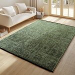 Tapis en chenille de coton vert lavable style boh�me kilim vintage poil court antid�rapant doux marbr� ...