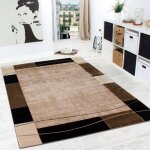 Tapis de crateur contemporain  lignes et carreaux en marron crme beige noir [60x100 cm]