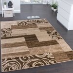 Tapis de cr�ateur contemporain avec swirl et carreaux marbr� marron beige cr�me [60x100 cm]
