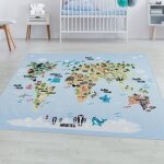 Tapis denfant chambre - titan - carte du monde - bleu - 120 x 170 cm - 100% polypropylne - simpex