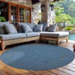 Tapis dextrieur uni rsistant terrasses balcons jardins cuisines finition sisal bleu 200 cm rond