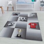 Tapis denfant chambre - titan - football coupe - gris - 160 x 230 cm - 100% polypropylne - simpex