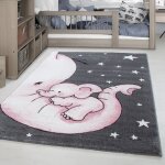 Tapis enfant elephant star - simpex - gris rose blanc - 120x170 cm - polypropyl�ne - oeko - tex standard ...