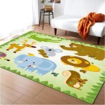 Tapis enfant - jungle dessin anim� - girafe - grande surface - vert - 60x90cm