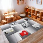 Tapis denfants motif de football gar�ons tapis de jeu antid�rapant lavable gris 80 x 120 cm