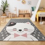 Tapis enfant - mufe - chat pattern - polypropylne - rose gris blanc - 120x170 cm