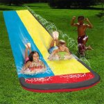 Toboggan aquatique gonflable double piste - - enfants - pvc extra - pais et robuste - bleu