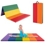 Tapis de gymnastique pliable costway 180 x 120 x 4 cm - 3 plis - en moussepu - poignes de transport ...