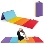 Tapis de gymnastique pliable costway 201 x 75 x 3 cm - 5 plis - en moussepu - poignes de transport - ...