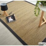 Tapis jonc de mer - assam chevron - ganse coton noire - 200 x 290 cm