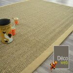 Tapis jonc de mer - bihar fin chevron - ganse coton beige - 140 x 200 cm Tapis jonc de mer - bihar fin chevron - ganse coton beige - 140 x 200 cm