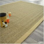 Tapis jonc de mer - bihar fin chevron - ganse coton beige - 200 x 290 cm
