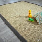 Tapis jonc de mer - varana panama - ganse coton anthracite - 140 x 200 cm