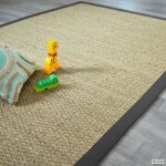 Tapis jonc de mer - varana panama - ganse coton anthracite - 80 x 150 cm