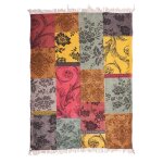 Tapis kilim 140x190 rectangle fait main en coton jaune motif ethnique Tapis kilim 140x190 rectangle fait main en coton jaune motif ethnique
