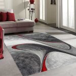 Tapis salon 160x160 tiss� rouge et gris carr� motif g�om�trique lyn8 madila