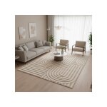Tapis moderne g�om�trique beige impression digitale antid�rapant lavable 7 mm salon chambre (dimension: ...