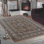 Tapis oriental traditionnel classique optique persan ornements sable rouge noir [120x170 cm]