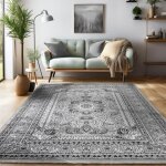 Tapis oriental traditionnel classique optique perse ornements noir gris blanc [120x170 cm]