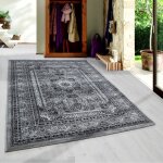 Tapis oriental traditionnel classique optique perse ornements noir gris blanc [200x290 cm]