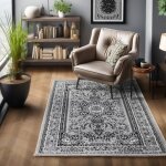 Tapis oriental - simpex - 80x150 cm - noir gris blanc - 100% polypropylne - oeko - tex standard 100